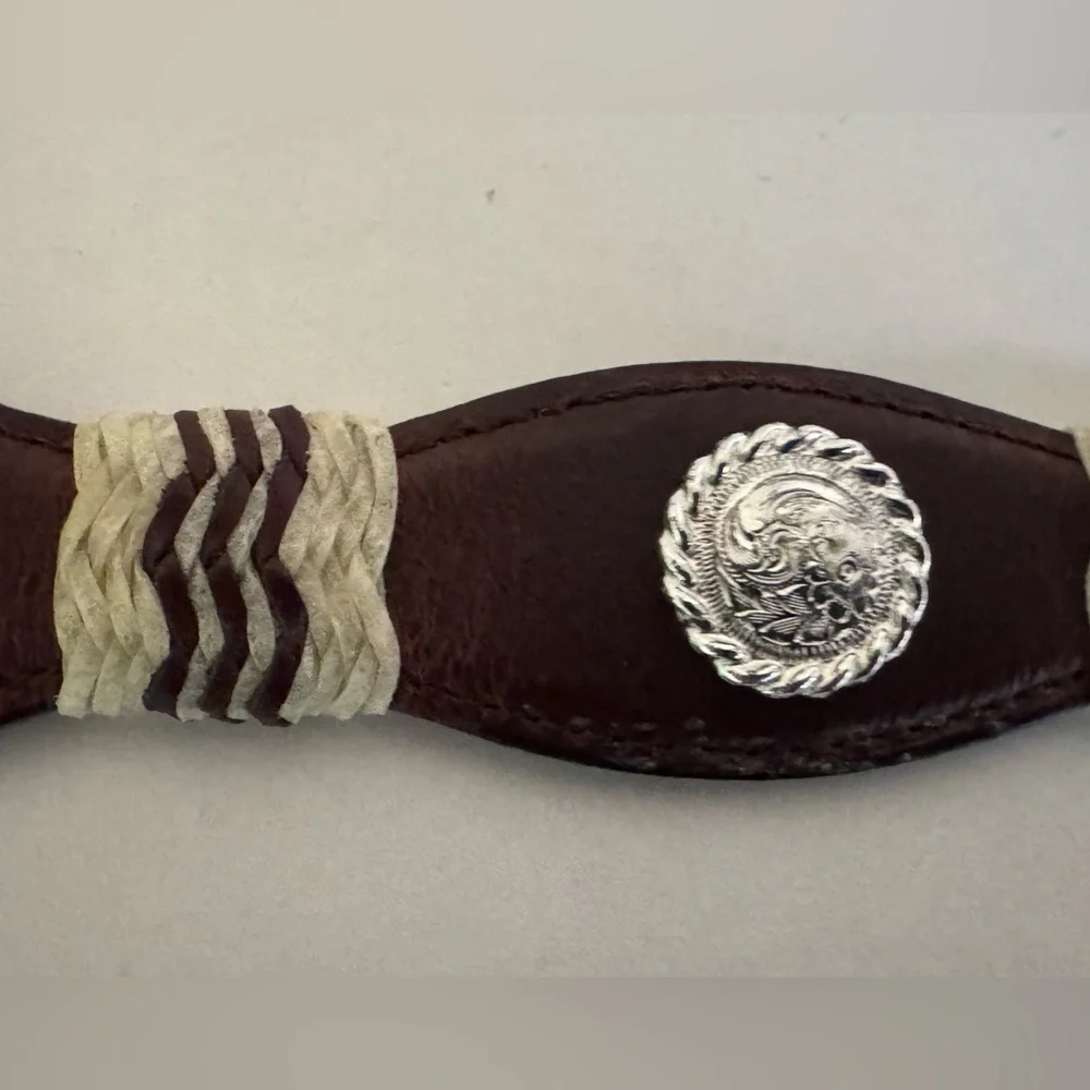 Nacona Western Belt Leather with Silver Tone & Woven Rawhide Accents Women’s 30
